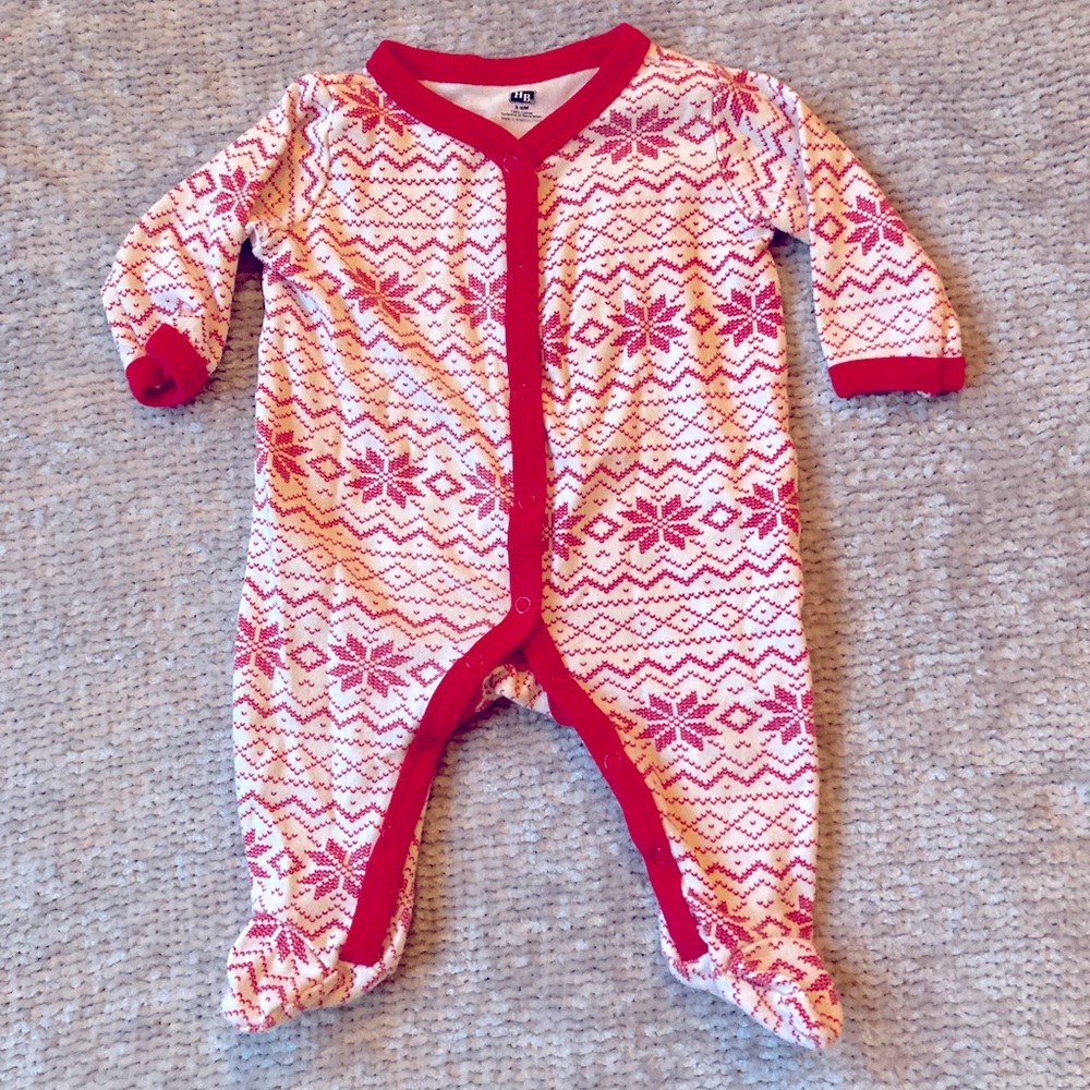 Hudson‎ Baby 3–6M Fair Isle Footie Pajamas Red Cream Snowflake Print